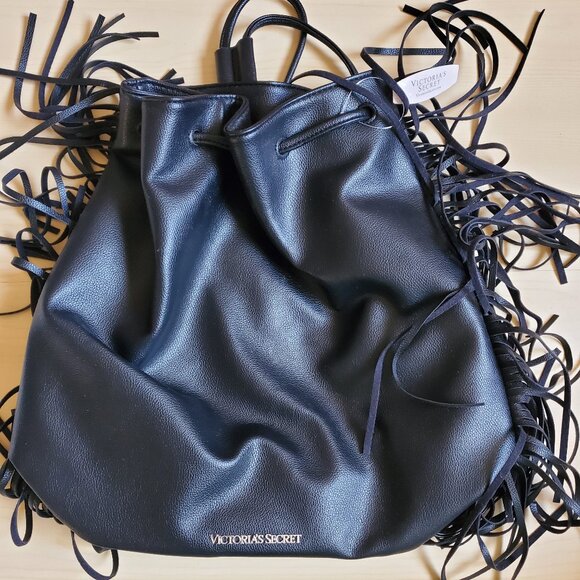 Victoria's Secret Handbags - Victoria's Secret Black Fringe Backpack
